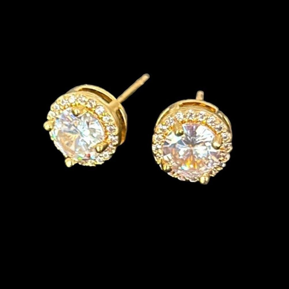 Firebright Iced Halo Studs – .4” Gold Over Silver Brilliant Earrings